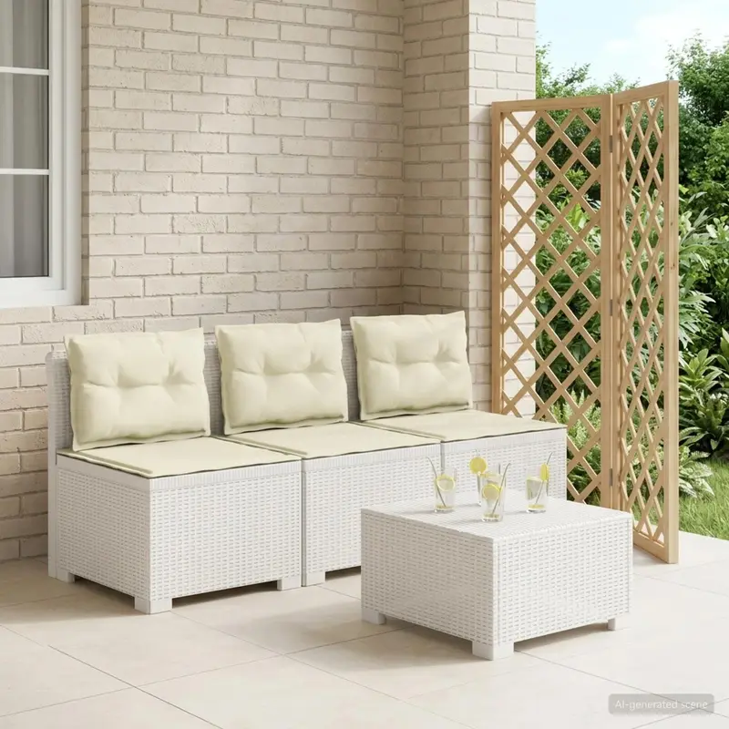 Vidaxl 3-zits tuinbank met kussens in rattanlook 3-zits pp wit