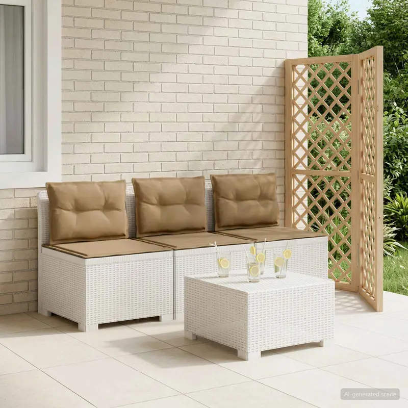 Vidaxl 3-zits tuinbank met kussens in rattanlook 3-zits pp wit