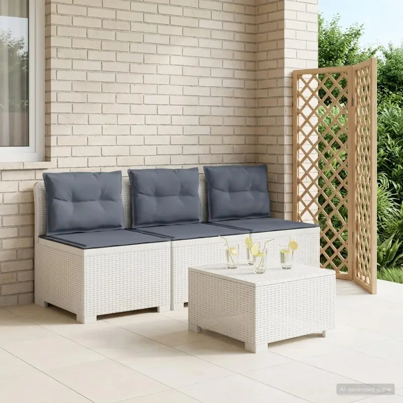 Vidaxl 3-zits tuinbank met kussens in rattanlook 3-zits pp wit