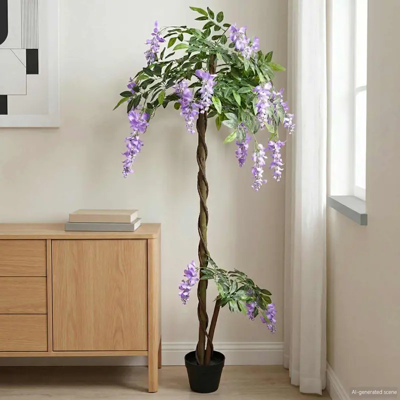 Vidaxl artificial bean flower tree paars 80 x 18 x 160 cm stof en hout