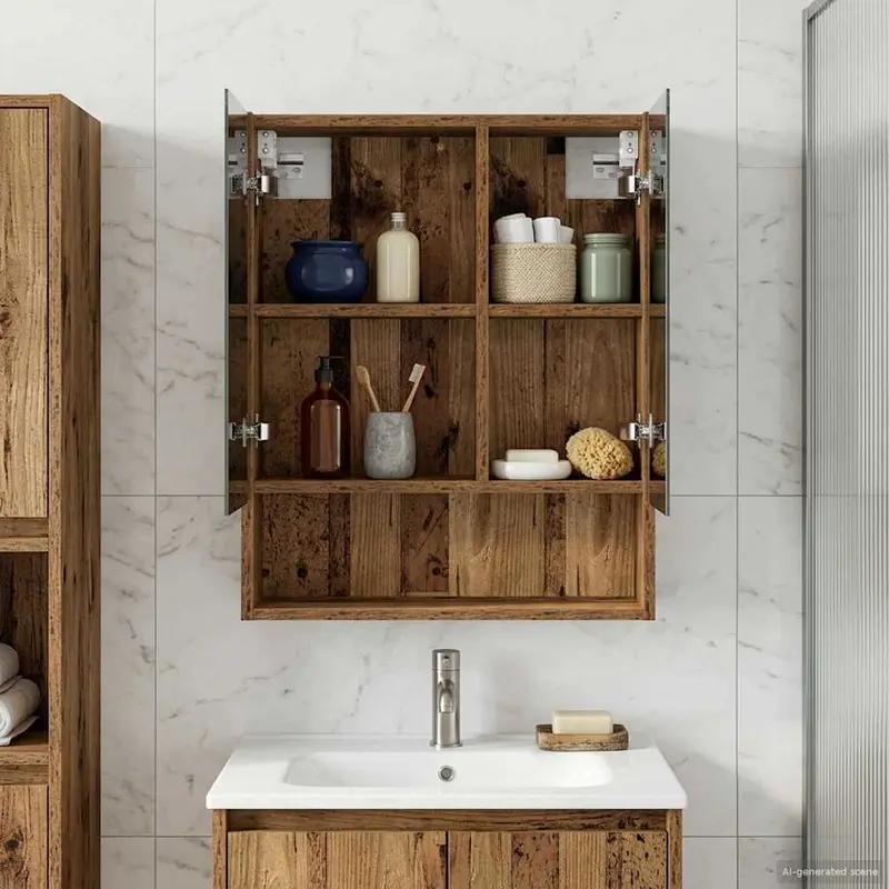 Vidaxl badkamer spiegelkast oudhout 50 x 14,5 x 70 cm bewerkt hout