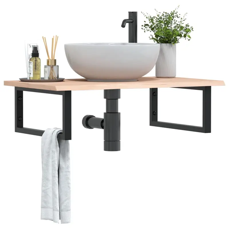 Vidaxl badkamer wandschap staal en massief eikenhout