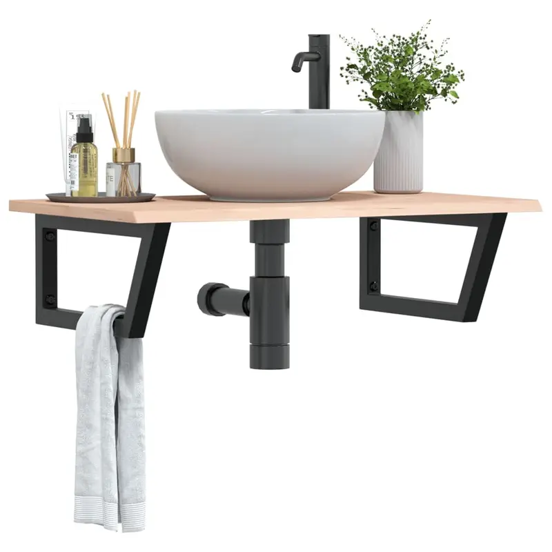 Vidaxl badkamer wandschap staal en massief eikenhout
