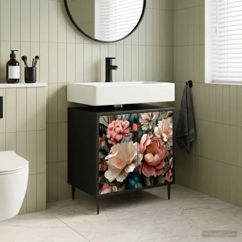 Vidaxl badkamerkast borne zwart eiken 60 x 40 x 61 cm bewerkt hout