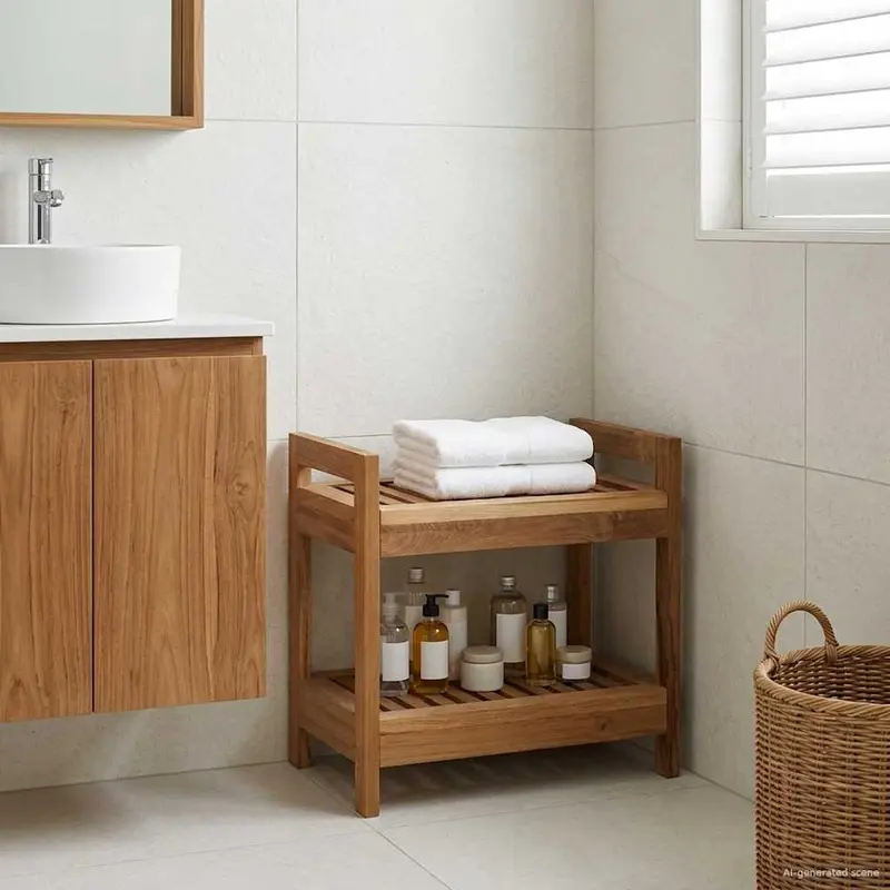 Vidaxl badkamerplank naturel 45 x 30 x 45 cm massief teakhout