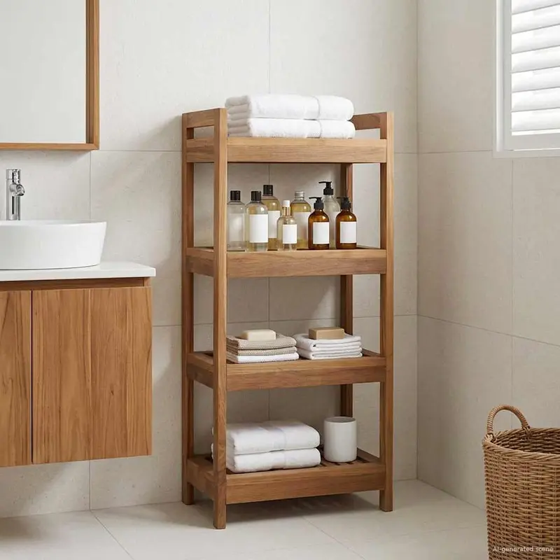 Vidaxl badkamerplank naturel 45 x 30 x 97 cm massief teakhout