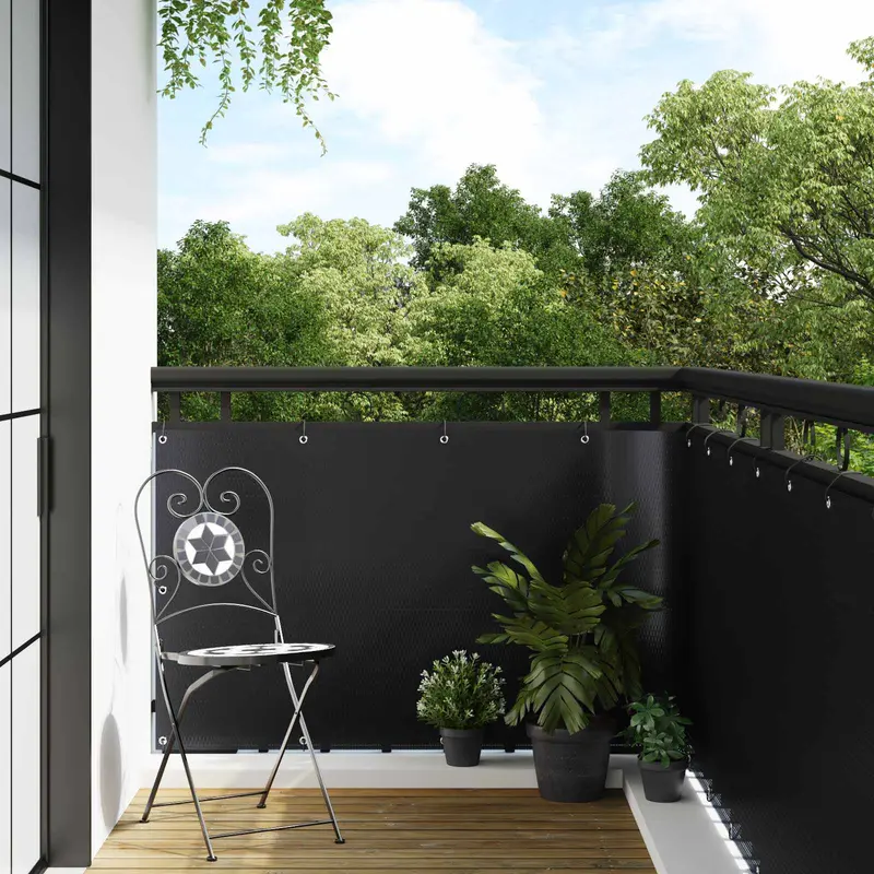 Vidaxl balkon scherm met oogjes 300 x 80 cm poly rattan zwart