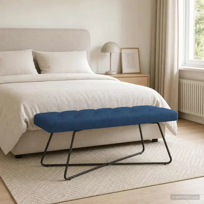 Vidaxl bank met knoopverstelling blauw 110 x 40 x 46 cm stof