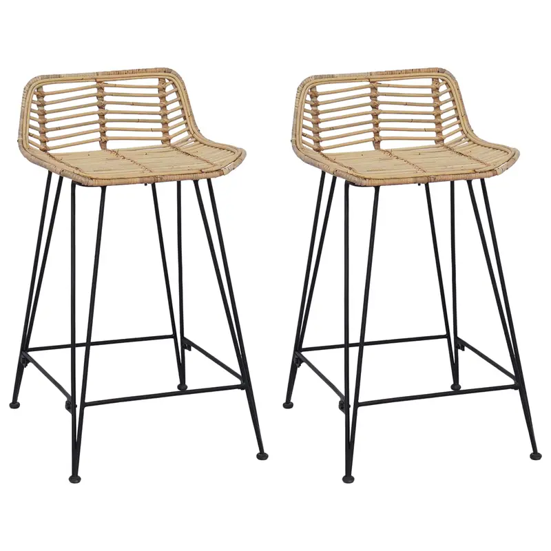 Vidaxl barkruk 2 st naturel 44 x 45 x 76 cm rattan en staal