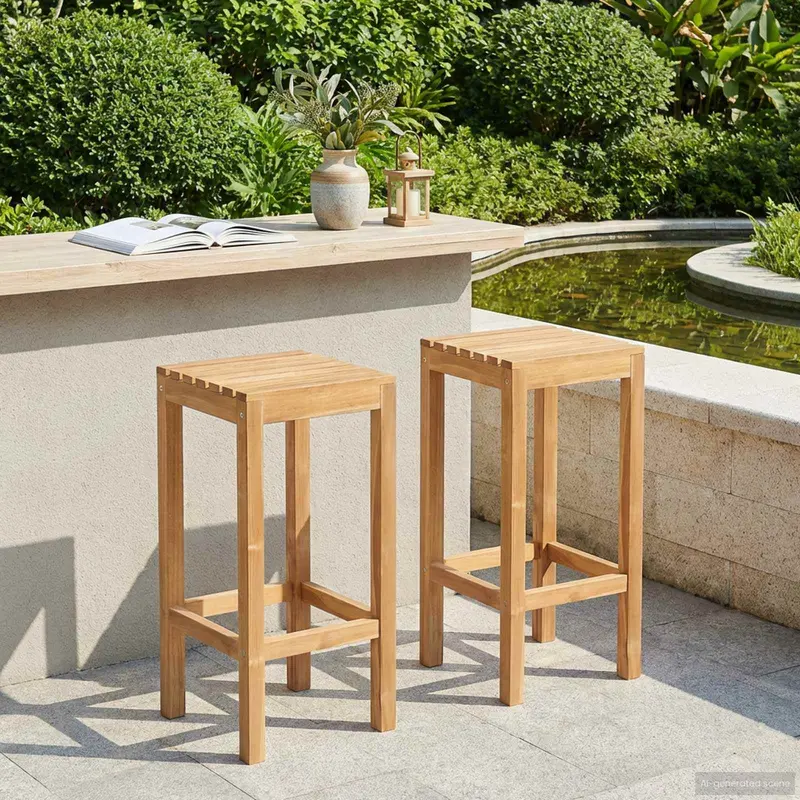 Vidaxl barkruk 2 st naturel massief teakhout