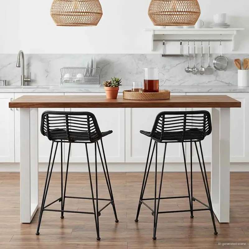 Vidaxl barkruk 2 st zwart 44 x 45 x 76 cm rattan en staal
