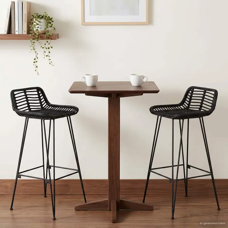 Vidaxl barkruk 2 st zwart 44 x 46 x 91 cm rattan en staal