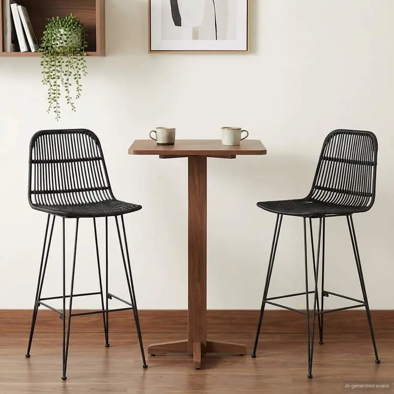 Vidaxl barkruk 2 st zwart 44 x 55 x 109 cm rattan en staal