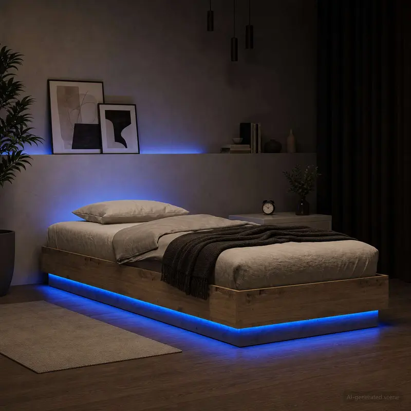 Vidaxl bed frame met led artisanaal eiken 80 x 200 cm bewerkt hout