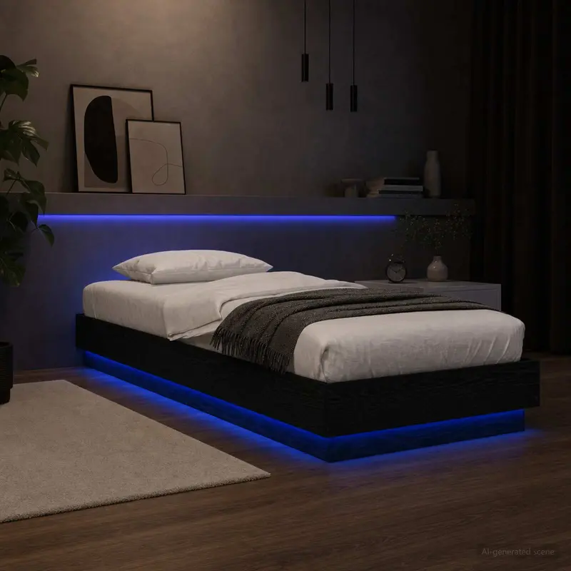 Vidaxl bed frame met led zwart eiken 80 x 200 cm bewerkt hout