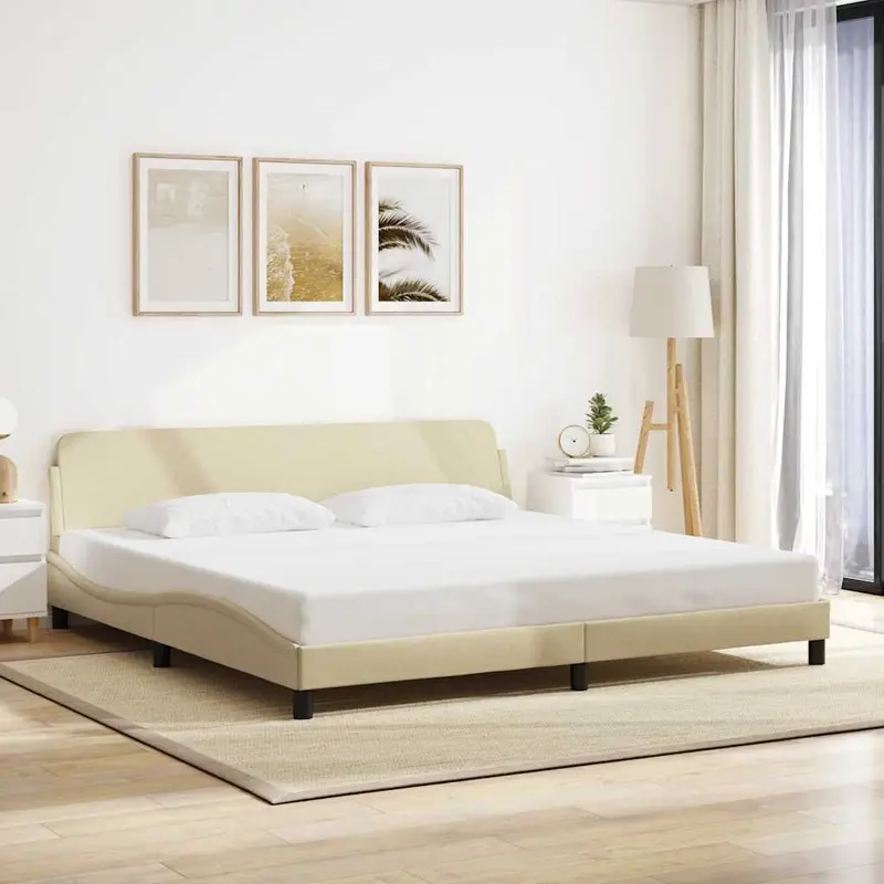 Vidaxl bedframe dover stof crèmekleurig 200x200 cm
