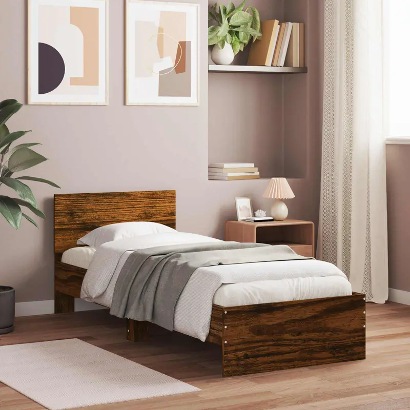 Vidaxl bedframe gerookt eiken 80 x 200 cm bewerkt hout