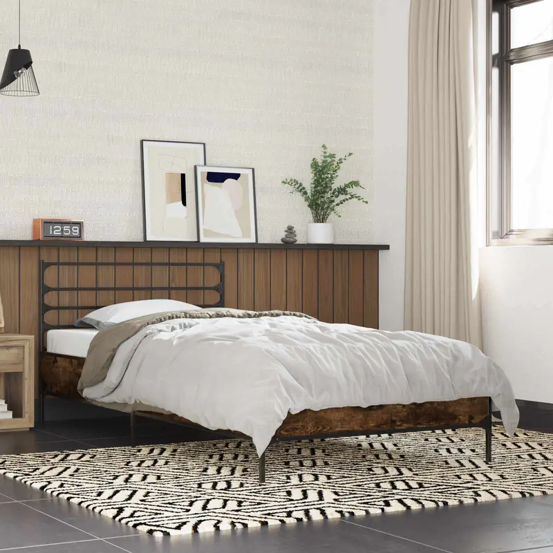 Vidaxl bedframe gerookt eiken 80 x 200 cm bewerkt hout