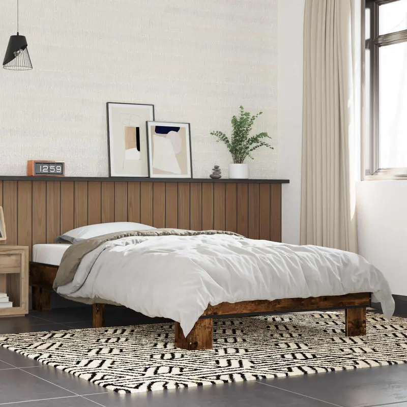 Vidaxl bedframe gerookt eiken 80 x 200 cm bewerkt hout