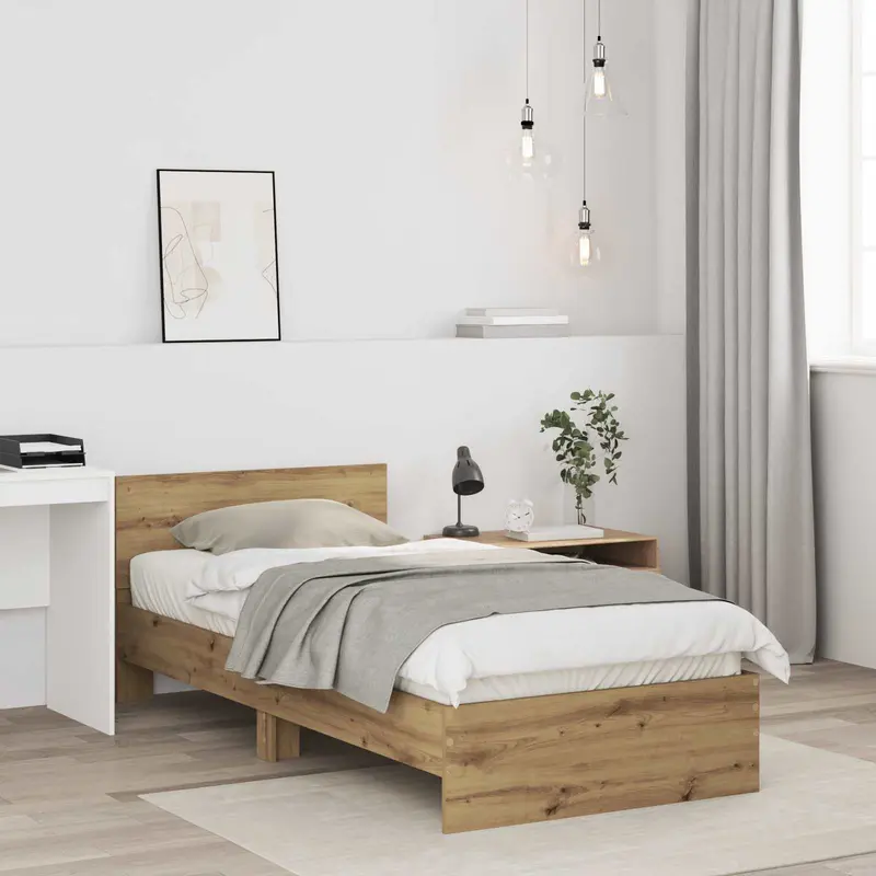 Vidaxl bedframe met hoofdbord artisanaal eiken 80 x 200 cm