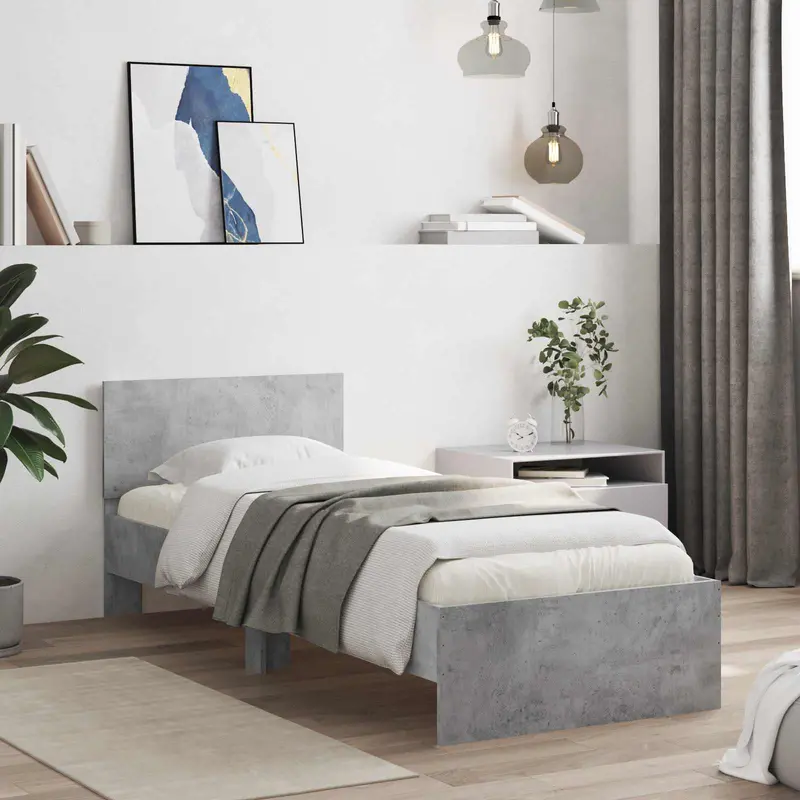 Vidaxl bedframe met hoofdbord betongrijs 80 x 200 cm bewerkt hout
