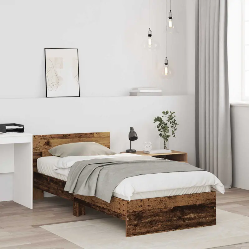 Vidaxl bedframe met hoofdbord oud hout 80 x 200 cm bewerkt hout