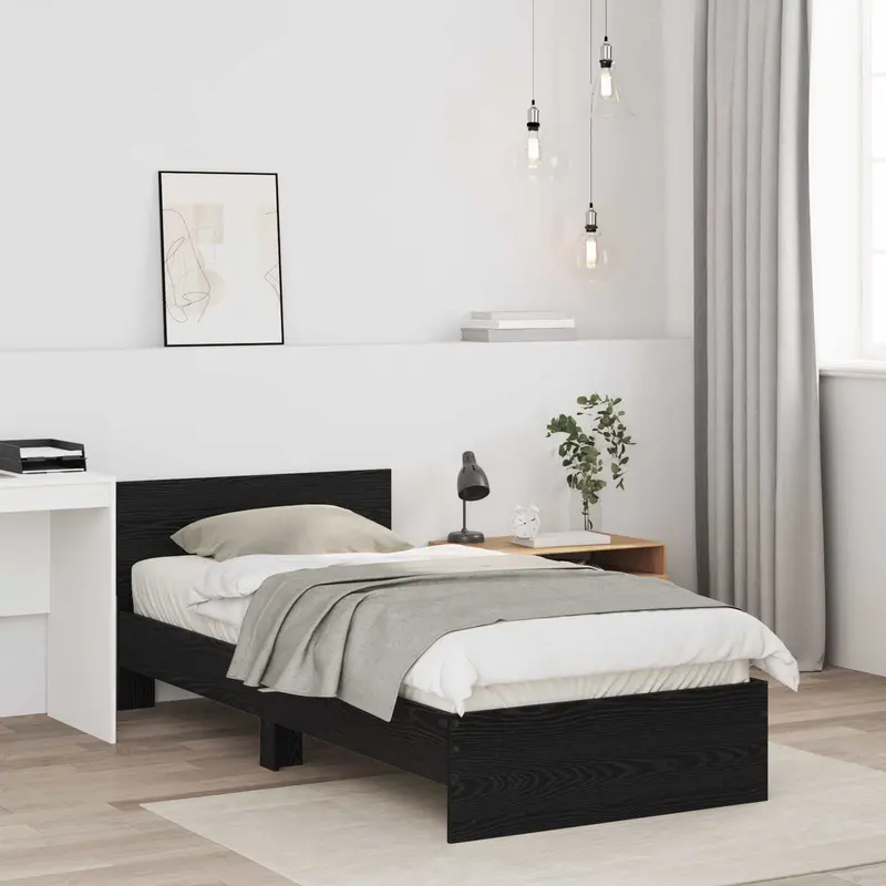Vidaxl bedframe met hoofdbord zwart eiken 80 x 200 cm bewerkt hout