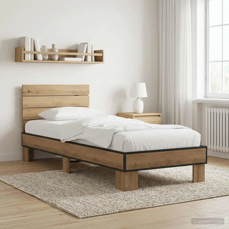 Vidaxl bedframe met hoofdeinde artisanaal eiken 80 x 200 cm