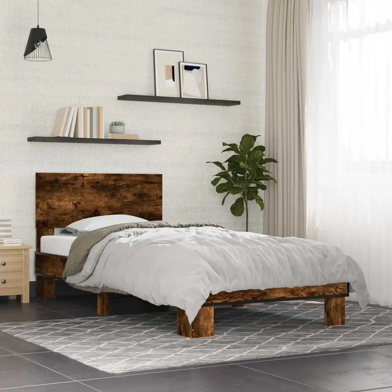 Vidaxl bedframe met hoofdeinde gerookt eiken 80 x 200 cm bewerkt hout