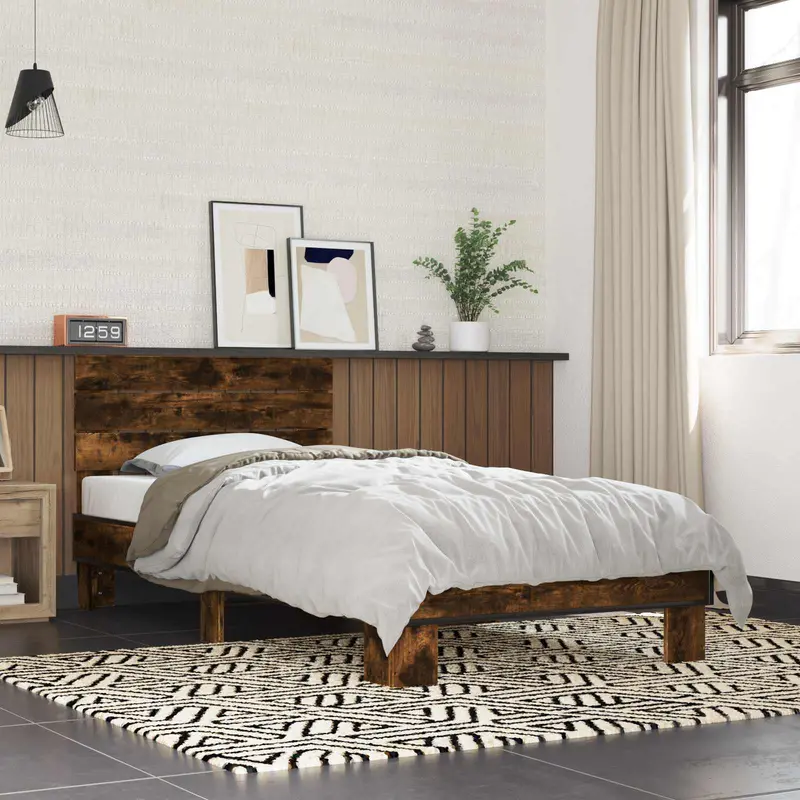 Vidaxl bedframe met hoofdeinde gerookt eiken 80 x 200 cm bewerkt hout