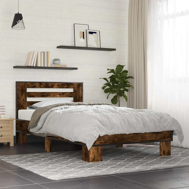 Vidaxl bedframe met hoofdeinde gerookt eiken 80 x 200 cm bewerkt hout