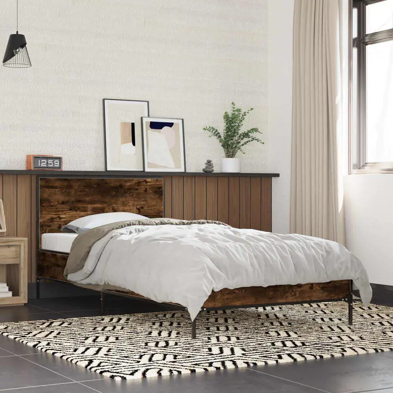 Vidaxl bedframe met hoofdeinde gerookt eiken 80 x 200 cm bewerkt hout