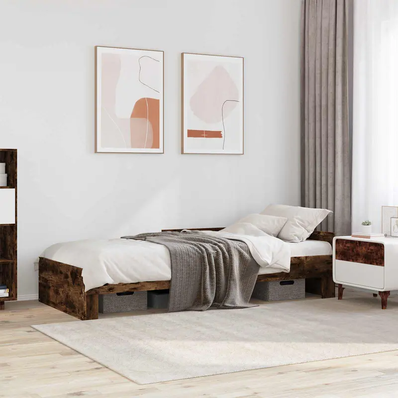 Vidaxl bedframe met hoofdeinde gerookt eiken 80 x 200 cm bewerkt hout