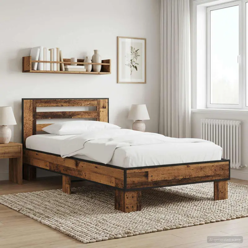 Vidaxl bedframe met hoofdeinde oud hout 80 x 200 cm bewerkt hout
