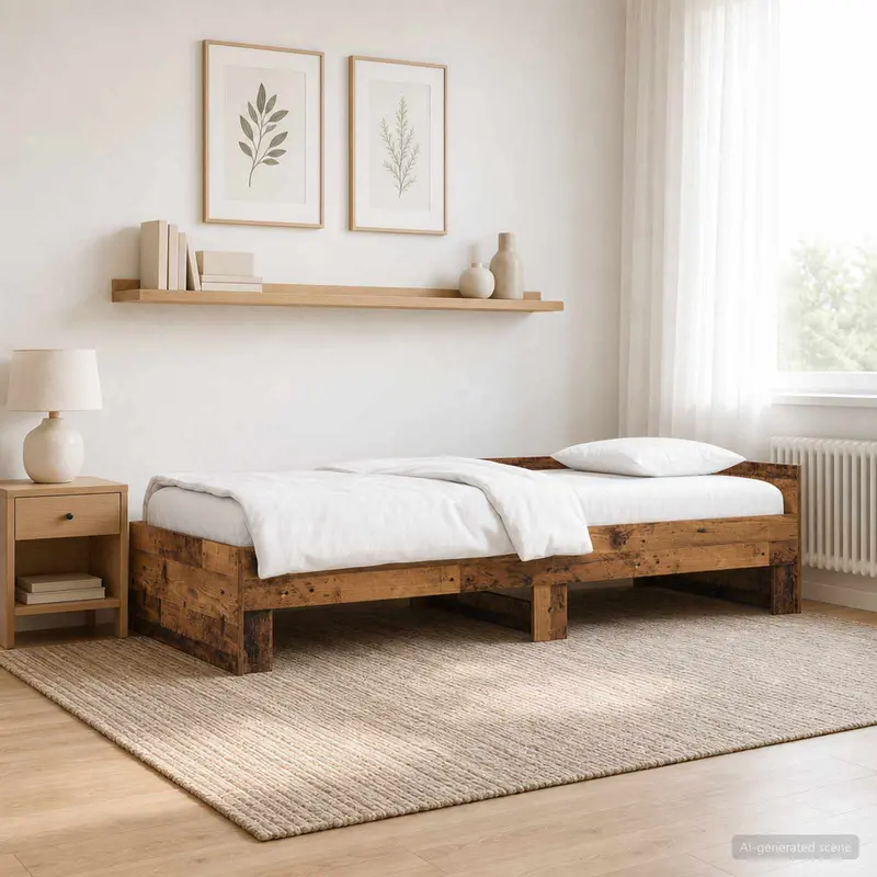 Vidaxl bedframe met hoofdeinde oud hout 80 x 200 cm bewerkt hout