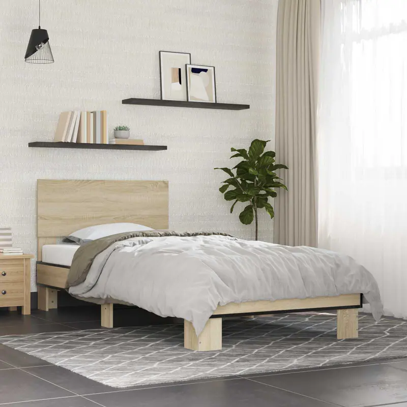 Vidaxl bedframe met hoofdeinde sonoma eiken 80 x 200 cm bewerkt hout