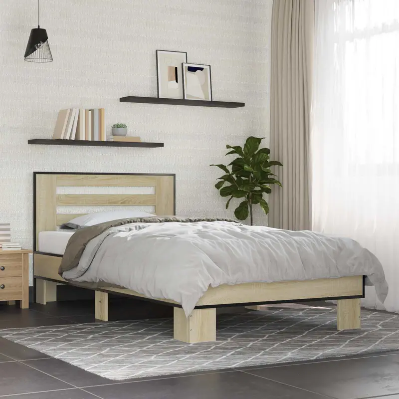 Vidaxl bedframe met hoofdeinde sonoma eiken 80 x 200 cm bewerkt hout