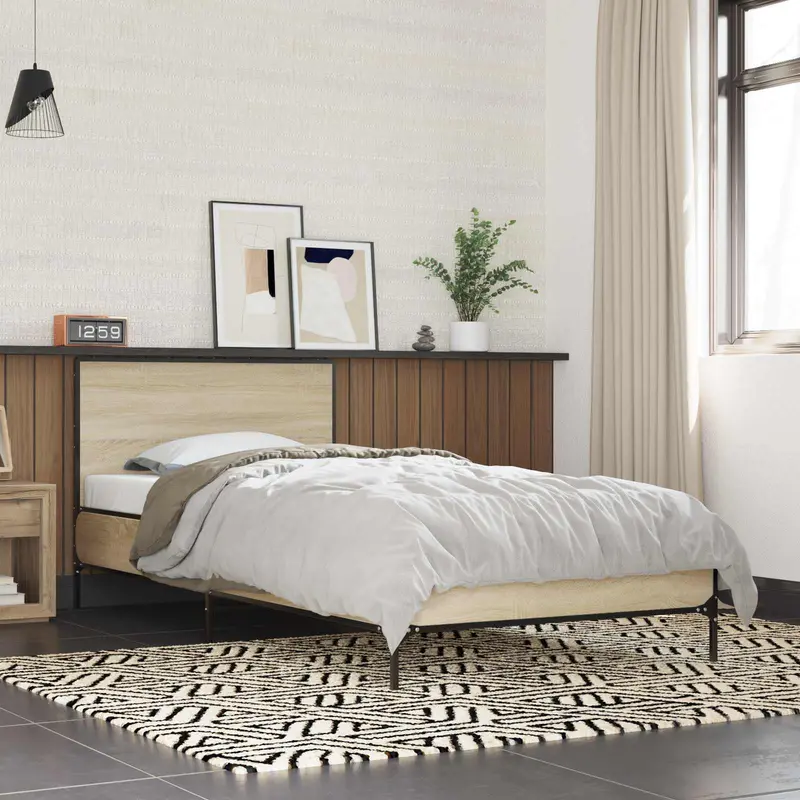 Vidaxl bedframe met hoofdeinde sonoma eiken 80 x 200 cm bewerkt hout
