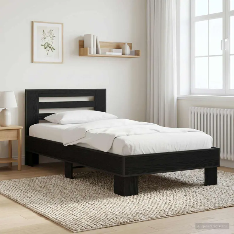 Vidaxl bedframe met hoofdeinde zwart eiken 80 x 200 cm bewerkt hout