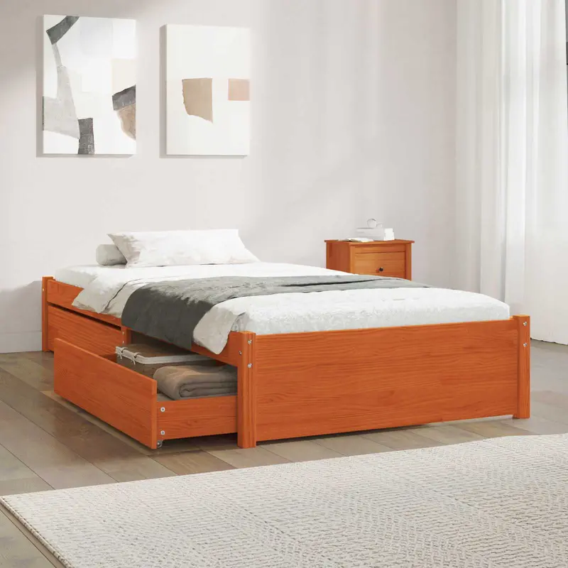 Vidaxl bedframe met lade met opslag 3 st wasbruin grenenhout