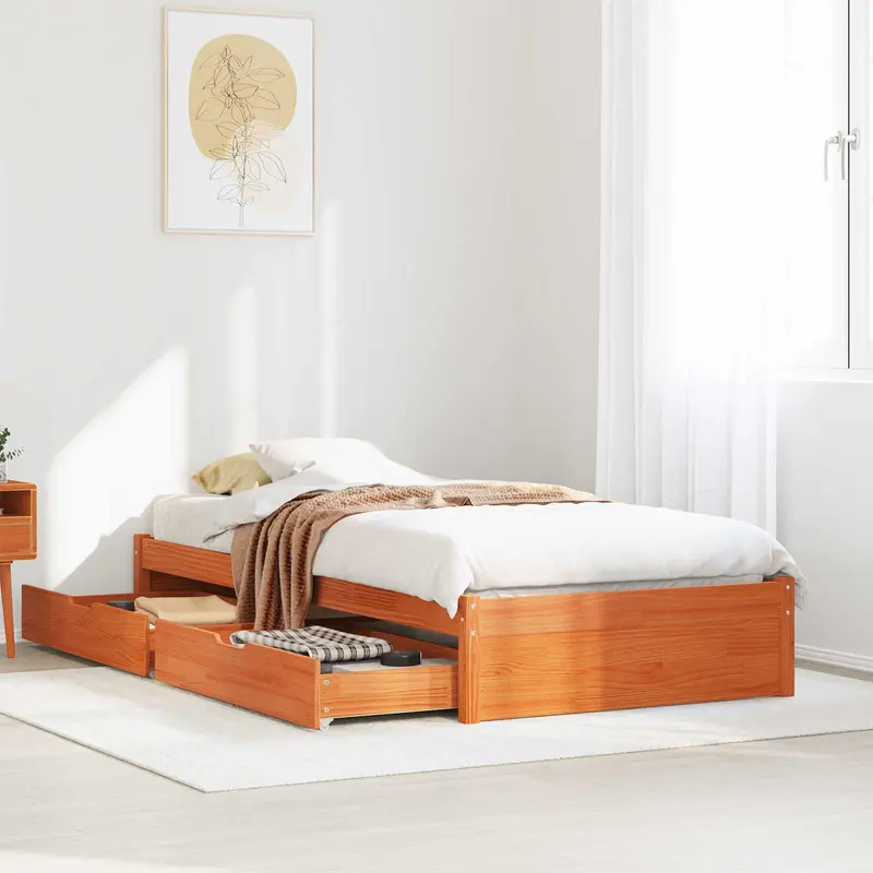 Vidaxl bedframe met lade met wiel 2 st wasbruin massief vurenhout