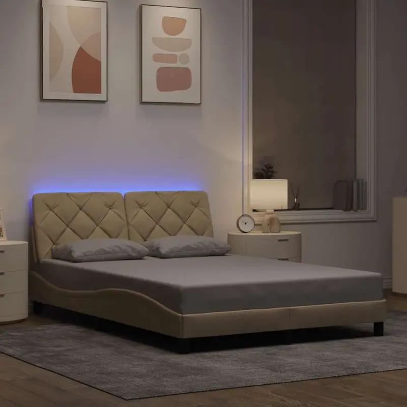 Vidaxl bedframe met led zonder matras 140x200 cm stof crème