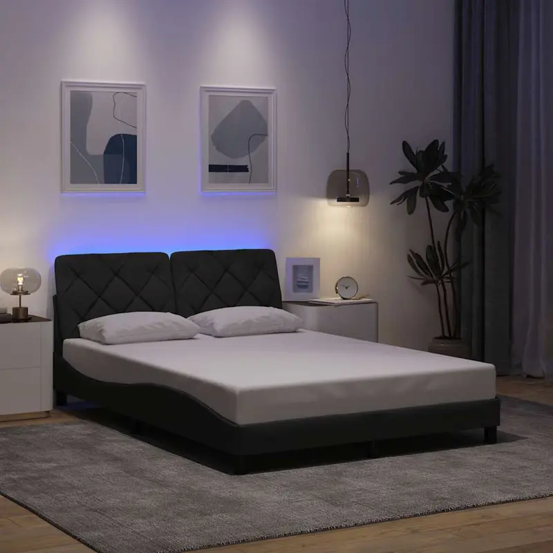 Vidaxl bedframe met led zonder matras 140x200 cm stof donkergrijs