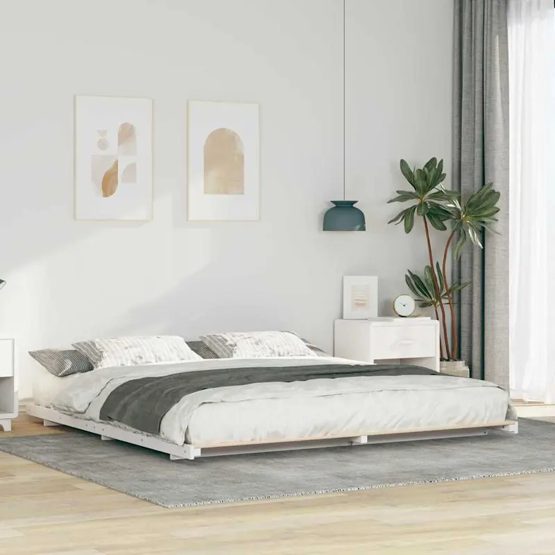 Vidaxl bedframe wit 200 x 200 cm massief grenenhout
