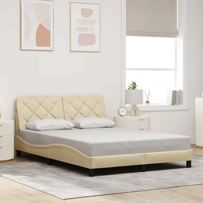 Vidaxl bedframe zonder matras stof crèmekleurig 140x190 cm