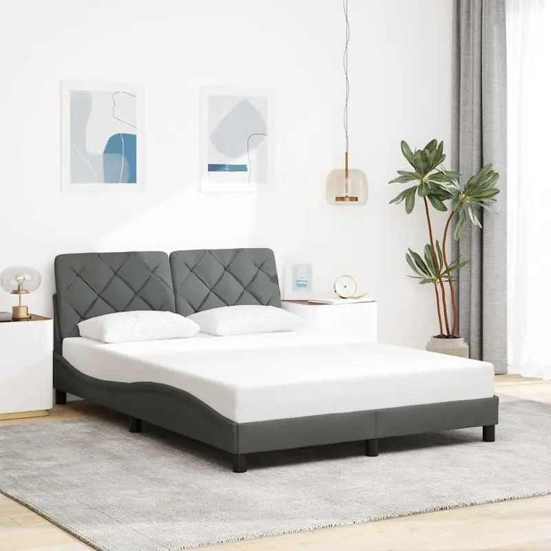 Vidaxl bedframe zonder matras stof donkergrijs 140x200 cm