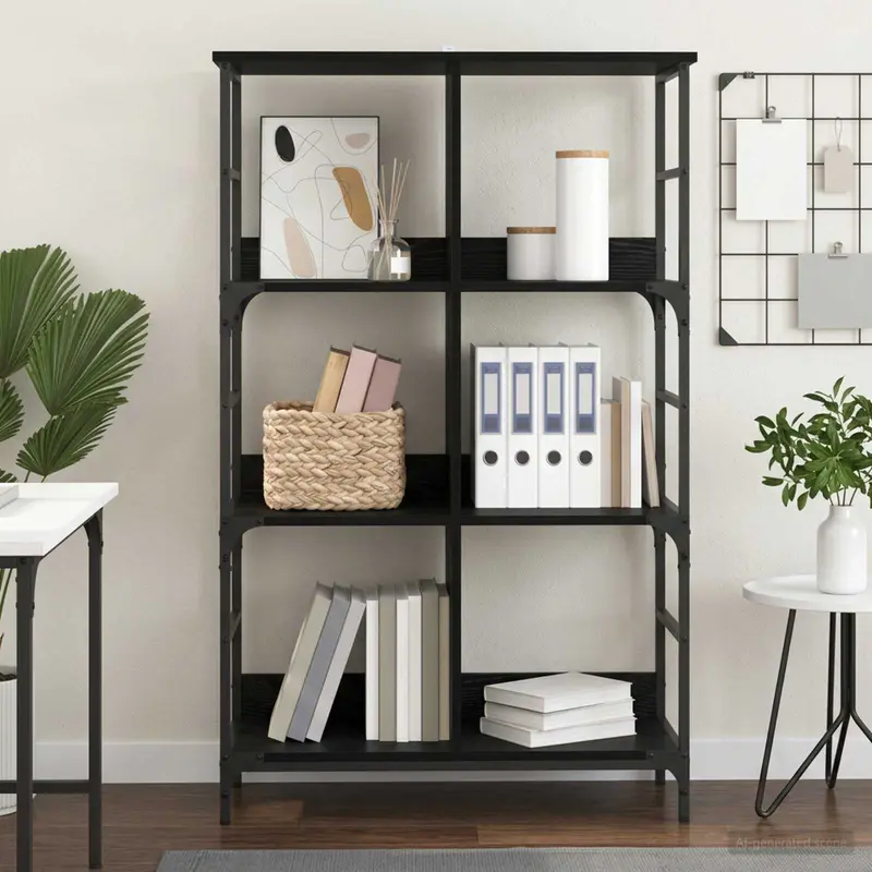 Vidaxl boekenkast 4-laags 78,5 x 33 x 117,5 cm metaal pb zwart eiken