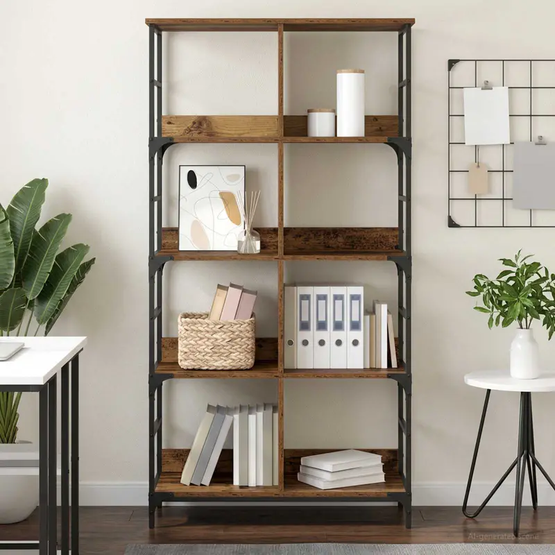 Vidaxl boekenkast 4-laags 78,5 x 33 x 153 cm metaal pb oud hout