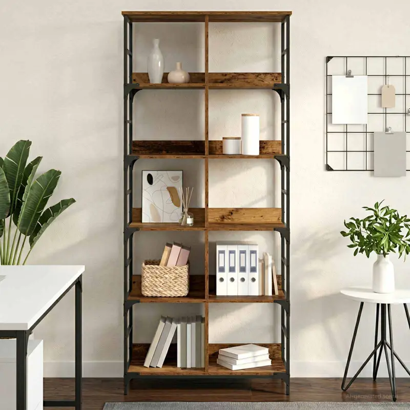 Vidaxl boekenkast 4-laags 78,5 x 33 x 188,5 cm metaal pb oud hout
