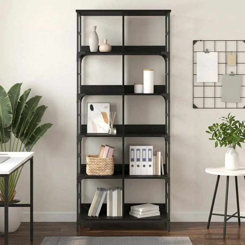 Vidaxl boekenkast 4-laags 78,5 x 33 x 188,5 cm metaal pb zwart eiken